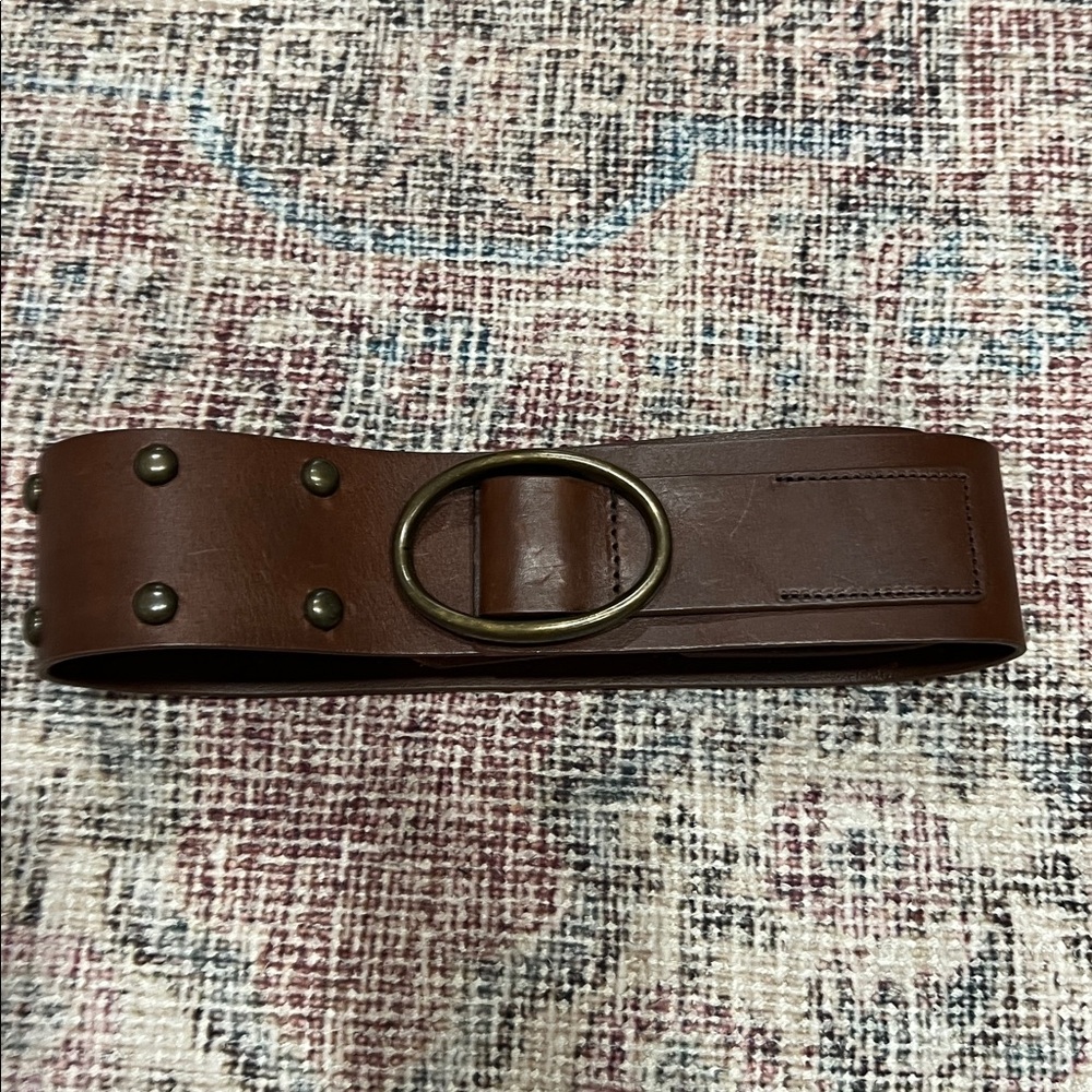 GAP Brown Leather Belt with Oval Brass Buckle